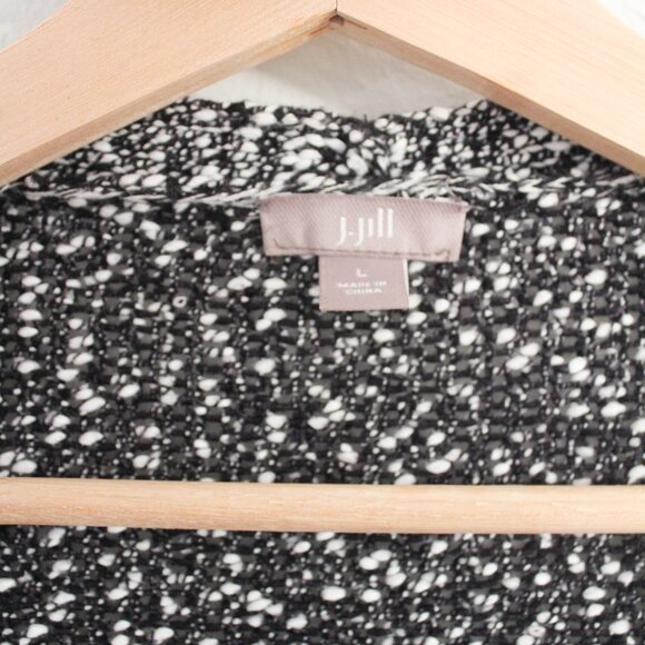 J. Jill Cotton Knit Cardigan - Black & White Long Sleeve - Size Large - Picture 3 of 5